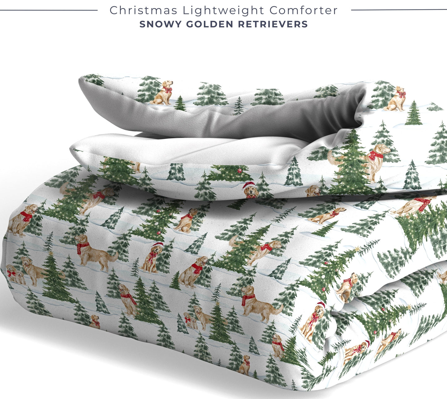 Snowy Golden Retrievers Christmas Comforter