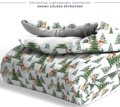 Snowy Golden Retrievers Christmas Comforter
