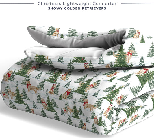 Snowy Golden Retrievers Christmas Comforter