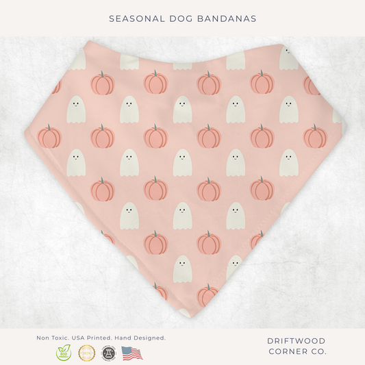 Peach Ghosts & Pumpkins Dog Bandana