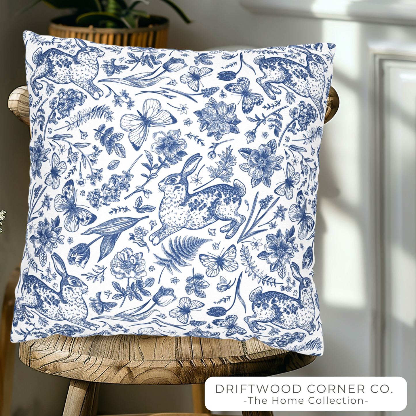 French Toile Chinoiserie Rabbit Pillow Cover