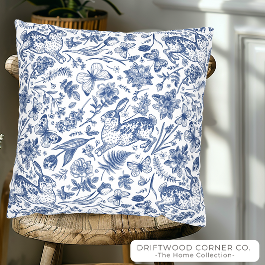 French Toile Chinoiserie Rabbit Pillow Cover