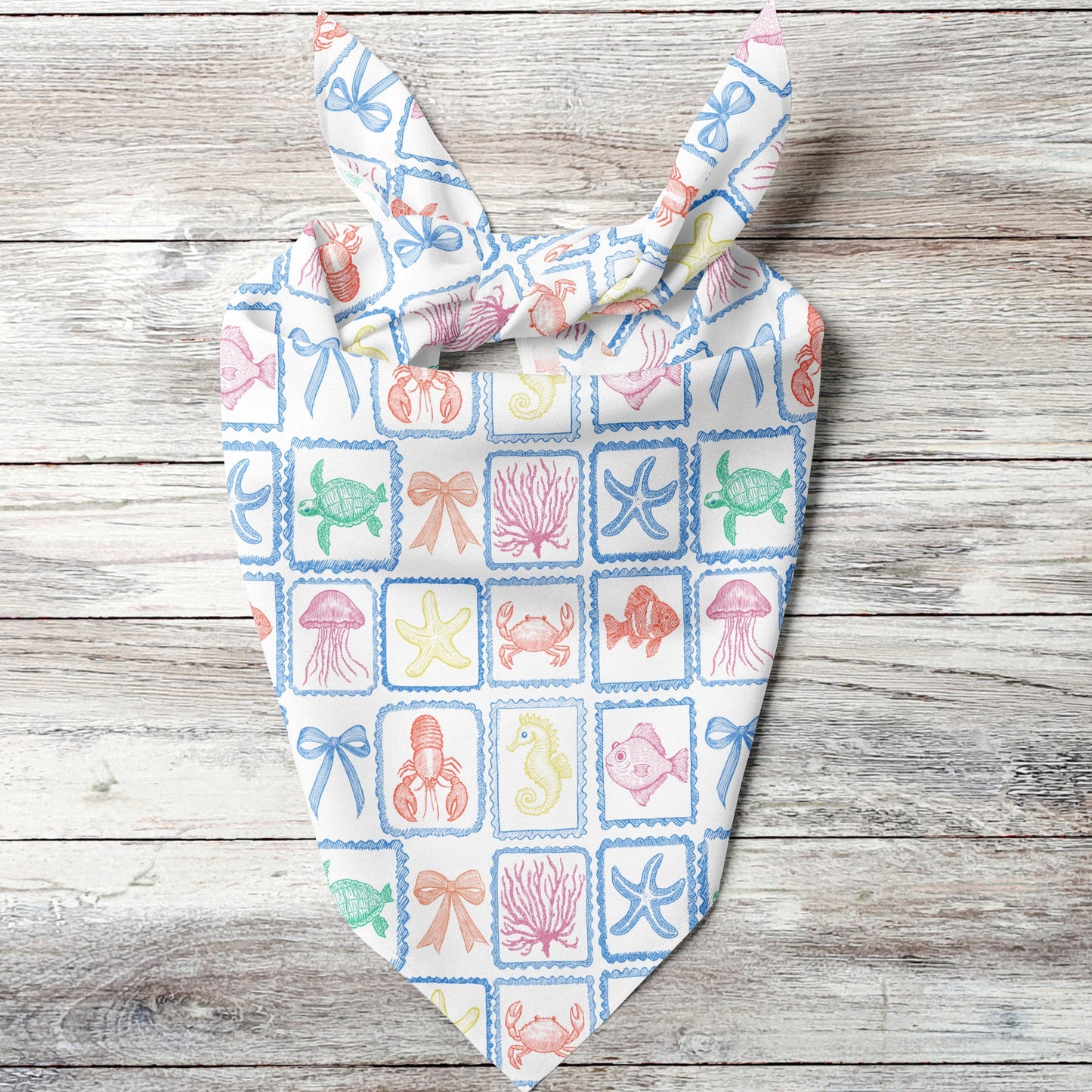 Hand Sketched Summer Line Art Dog Bandana, Summer Dog Apparel, Summer Dog, Nautical Beach Dog Bandana
