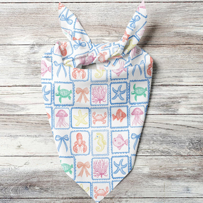 Hand Sketched Summer Line Art Dog Bandana, Summer Dog Apparel, Summer Dog, Nautical Beach Dog Bandana