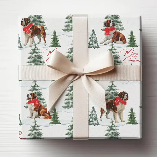 Saint Bernard Snowy Christmas Wrapping Paper