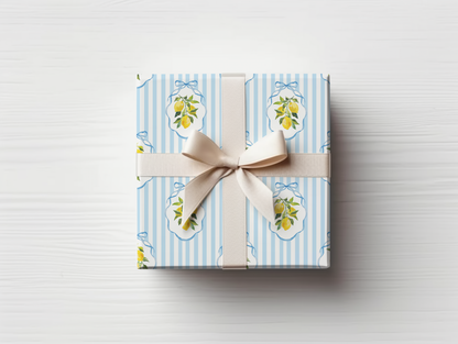 Summer Blue Stripe Lemon Wrapping Paper