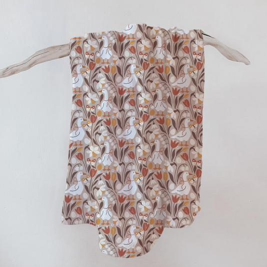 Autumn Goose Meadow Fall Harvest Velveteen Plush Blanket | Hand Drawn Throw, Cozy Bedding, Floral Print Home Decor, Gift for Nature Lovers,