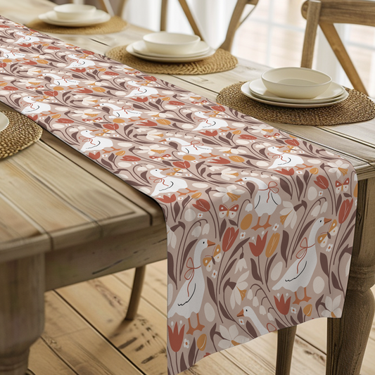 Autumn Geese Fall Botanical Table Runner, Farmhouse Autumn Table Decor, Fall Home Decor, Hand Drawn Watercolor Design