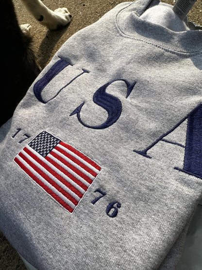 USA Embroidered Sweatshirt - New Ash Color (light heather grey) for 2025!