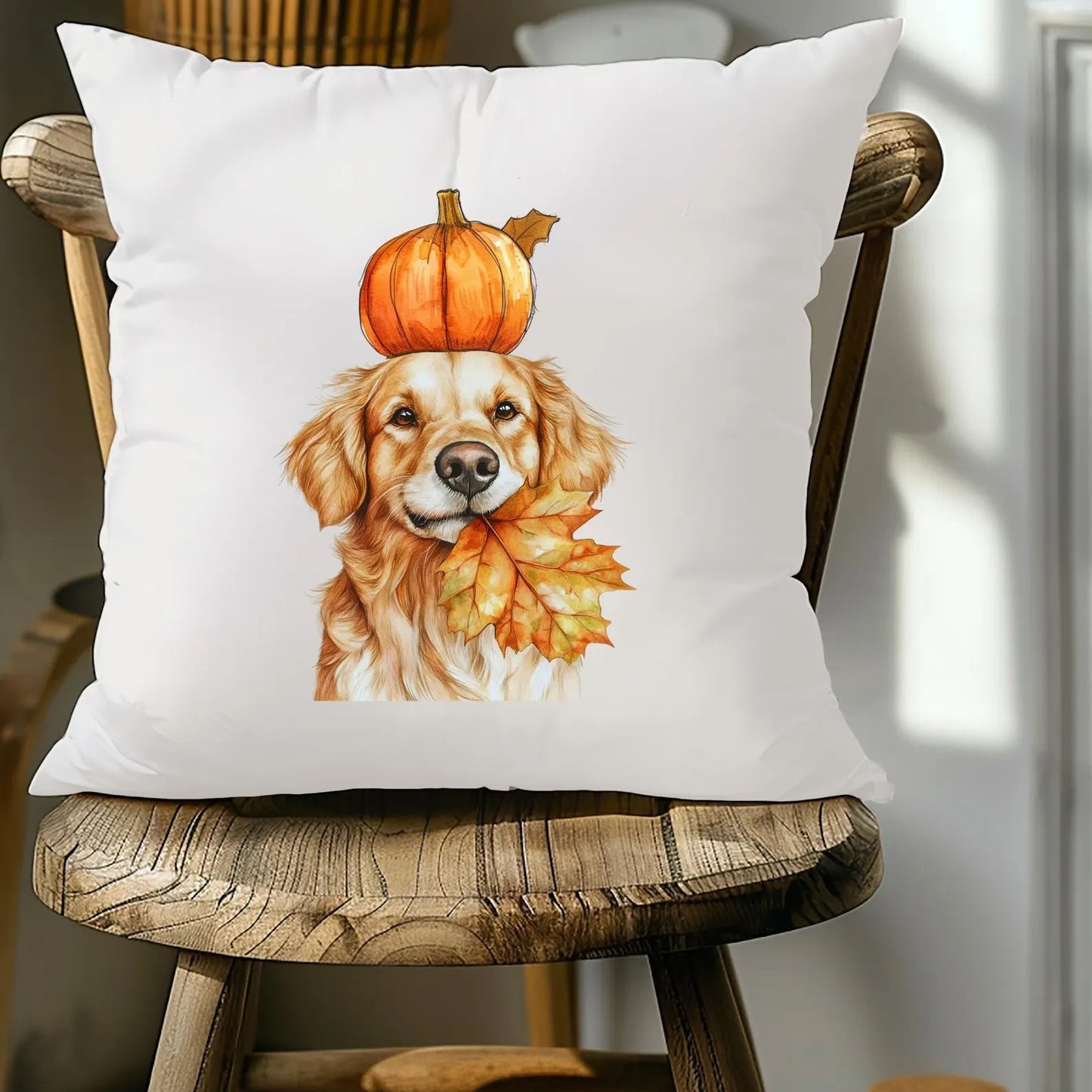 Faux Suede Golden Retriever Fall Pillow Cover