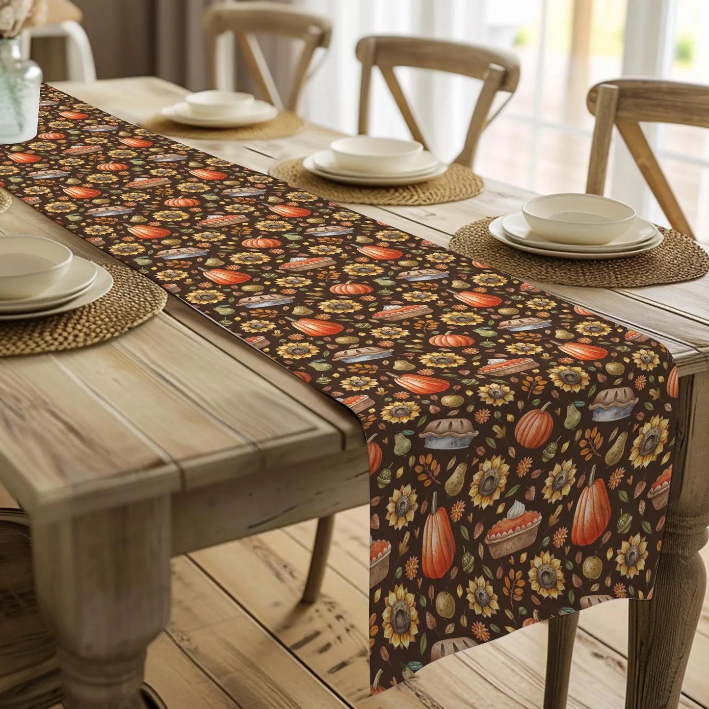 Fall Harvest Sunflower & Pie Table Runner