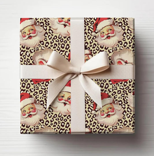 Vintage Santa Leopard Print Christmas Gift Wrap