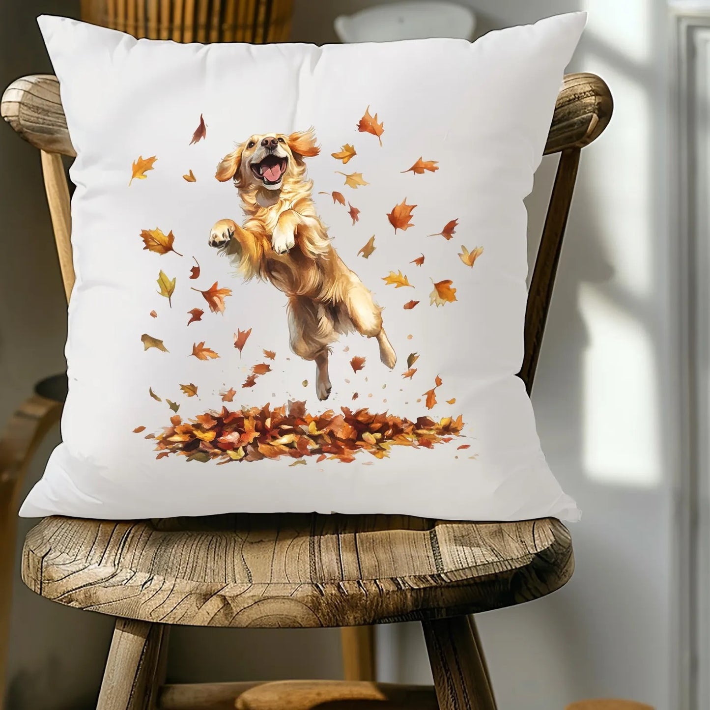 Faux Suede Golden Retriever Fall Pillow Cover