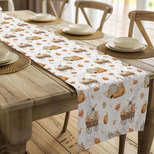 Watercolor Fall Botanical Pumpkin Table Runner, Farmhouse Autumn Table Decor, Fall Home Decor, Hand Drawn Watercolor Design