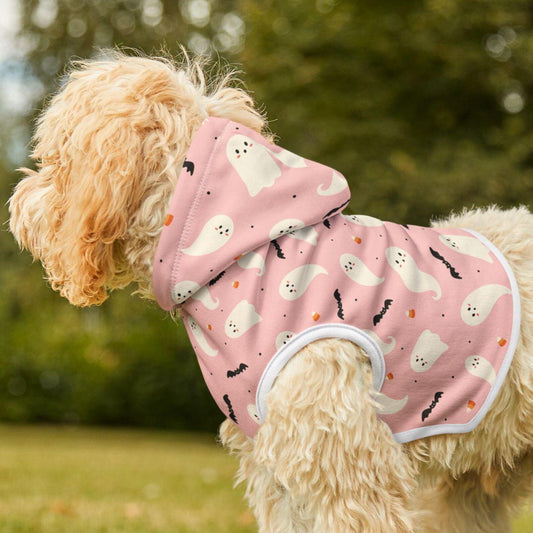 Spooky Bats and Ghosts Halloween Hoodie, Dog Costume Pet Hoodie, Trick or Treat Halloween Dog Hoodie, Pink Cute Spooky