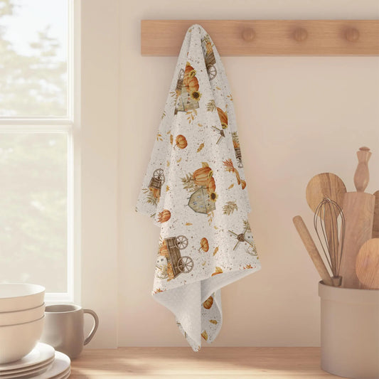 Fall Harvest Farmhouse Microfiber Tea Towel, Autumn Kitchen Decor, Fall Dish Cloth, Autumn Home Gift, Thanksgiving Hostess Gift, Christmas