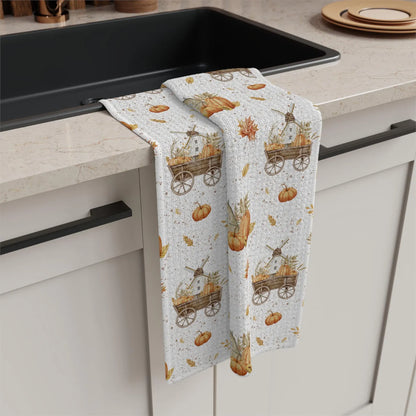 Fall Harvest Farmhouse Microfiber Tea Towel, Autumn Kitchen Decor, Fall Dish Cloth, Autumn Home Gift, Thanksgiving Hostess Gift, Christmas