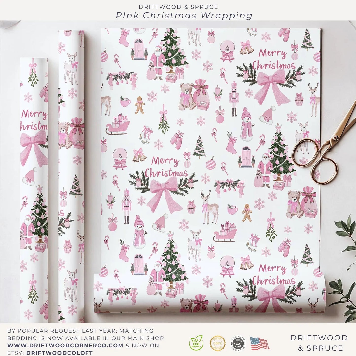 Pink Christmas Wrapping Paper