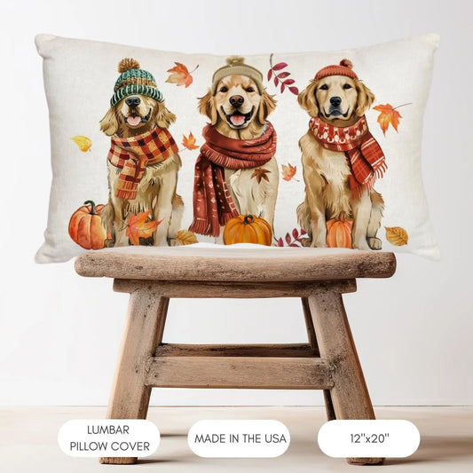 Fall Golden Retriever Lumbar Pillow Cover