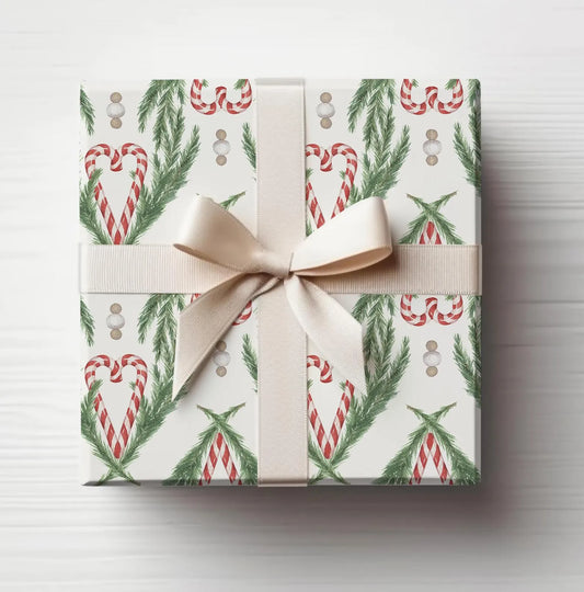 Watercolor Hand Drawn Candy Cane Christmas Wrapping Paper