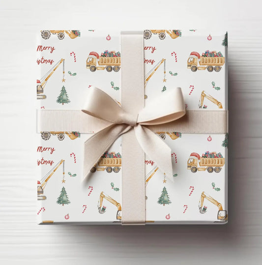 Christmas Construction Trucks Wrapping Paper