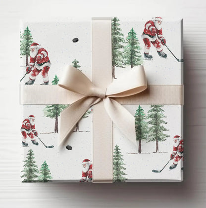 Hockey Santa Christmas Wrapping Paper