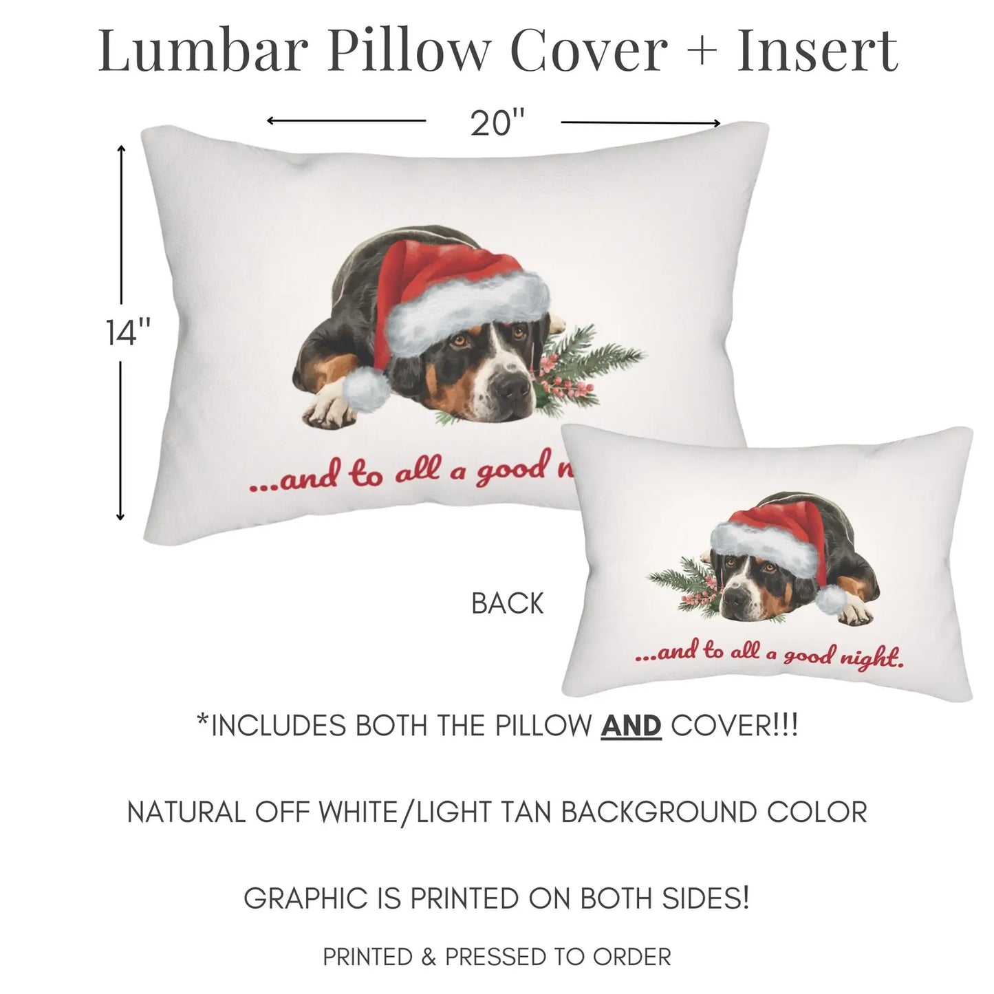 Greater Swiss Mountain Dog Christmas Lumbar Pillow & Cover, Oversized Polyester Lumbar Pillow and Cover, GSMD, Swissy Christmas, Swissy