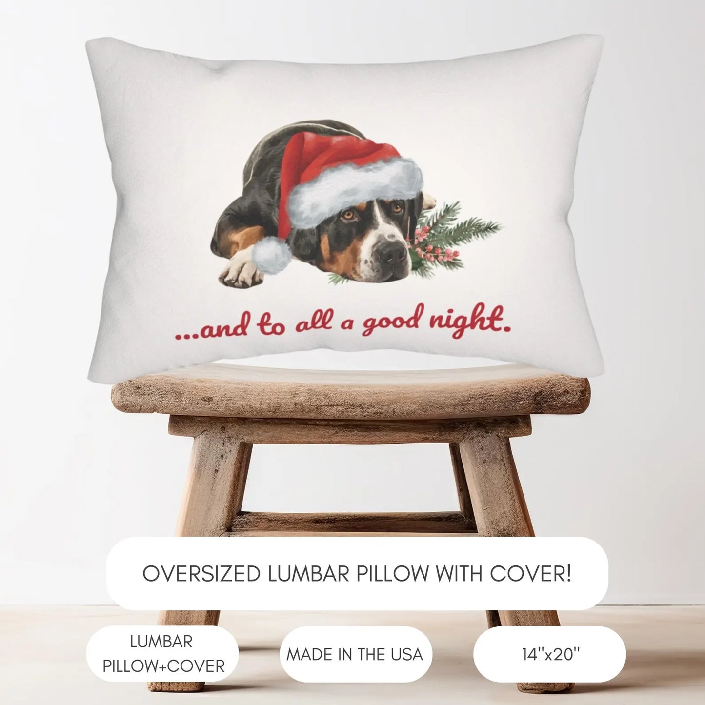 Greater Swiss Mountain Dog Christmas Lumbar Pillow & Cover, Oversized Polyester Lumbar Pillow and Cover, GSMD, Swissy Christmas, Swissy