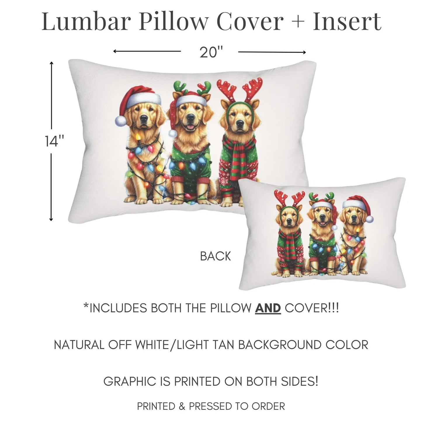 Golden Retriever Funny Christmas Lineup Lumbar Pillow & Cover, Oversized Lumbar Pillow, Throw Pillow, Christmas Home, Retriever Christmas