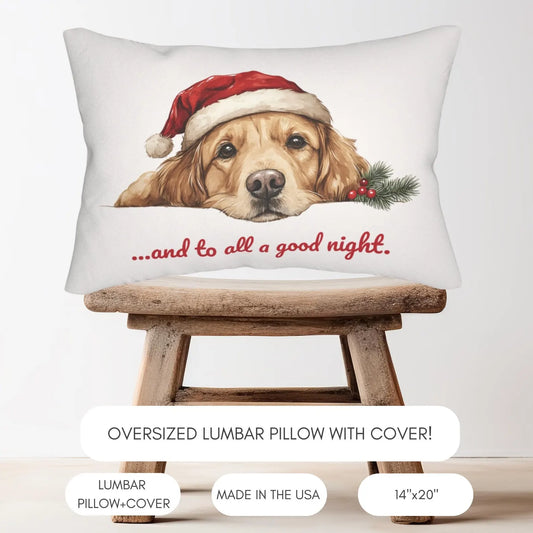 Golden Retriever Christmas Lumbar Pillow & Cover, Oversized Polyester Lumbar Pillow and Cover, Christmas Decor, Golden Retriever Christmas