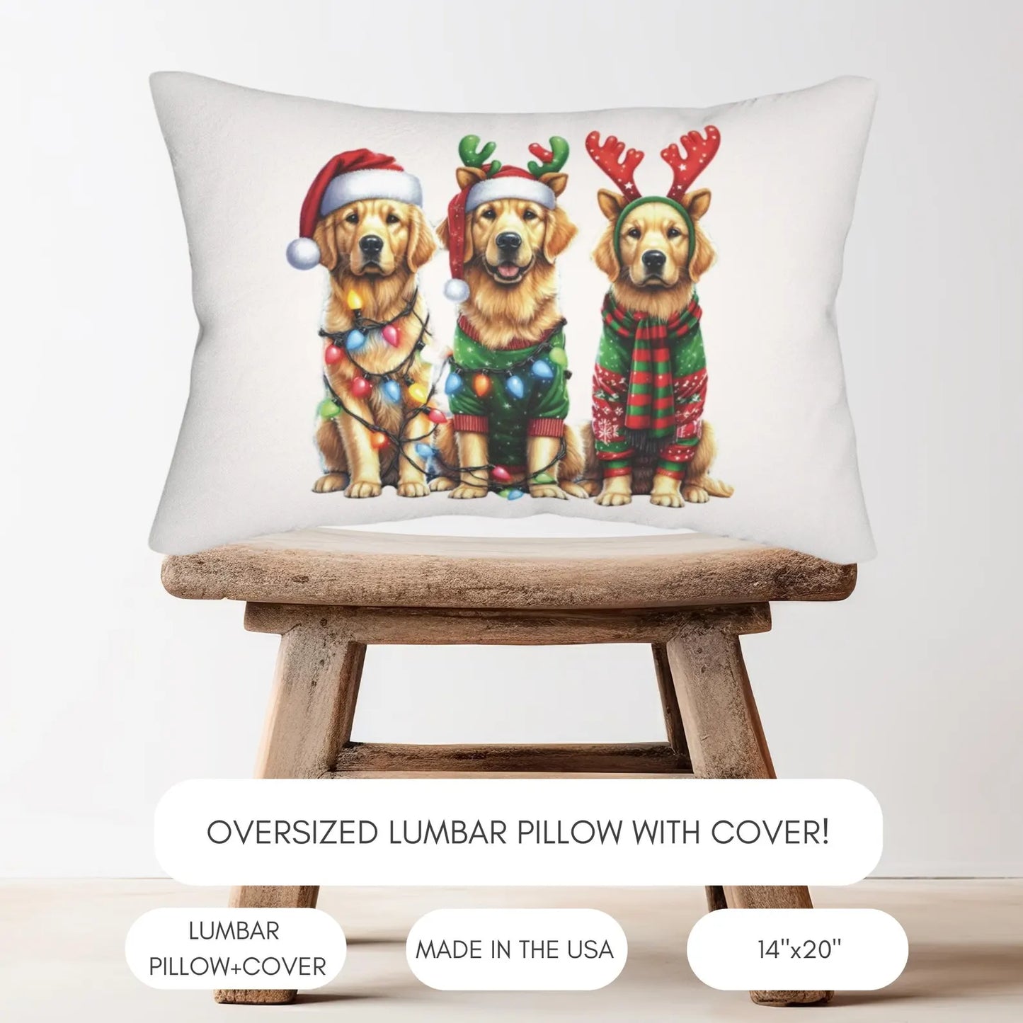 Golden Retriever Funny Christmas Lineup Lumbar Pillow & Cover, Oversized Lumbar Pillow, Throw Pillow, Christmas Home, Retriever Christmas