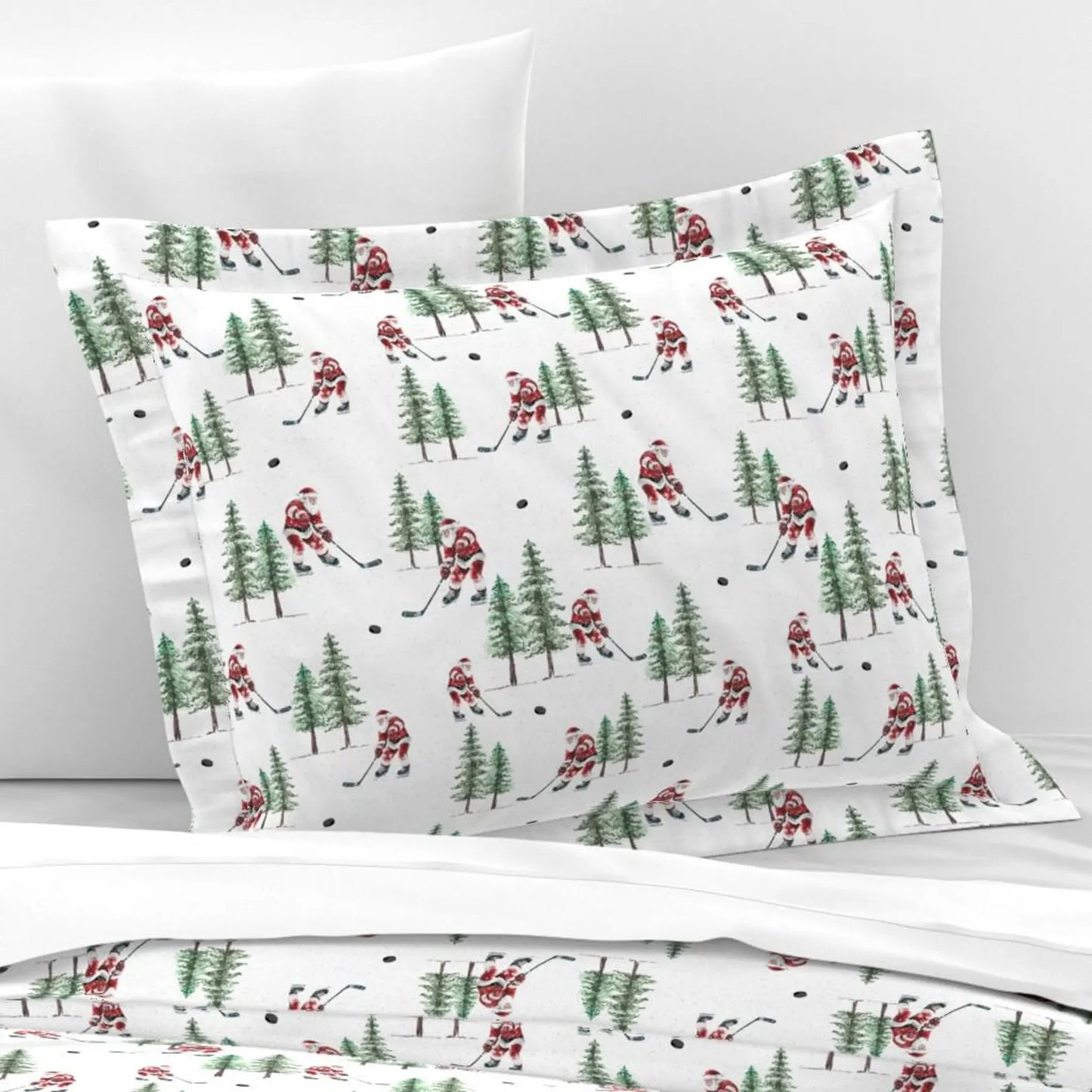 Hockey Santa Pillow Sham, Hockey Pillowcase, Christmas Bedding, Holiday Home, Christmas Gift for Hockey Fan, Winter Pillow Cover