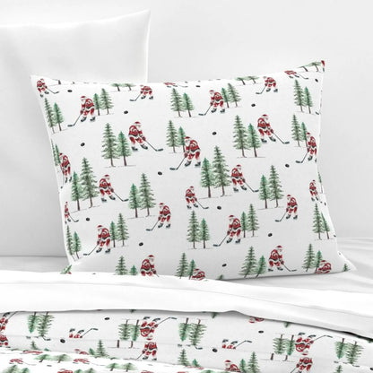 Hockey Santa Pillow Sham, Hockey Pillowcase, Christmas Bedding, Holiday Home, Christmas Gift for Hockey Fan, Winter Pillow Cover
