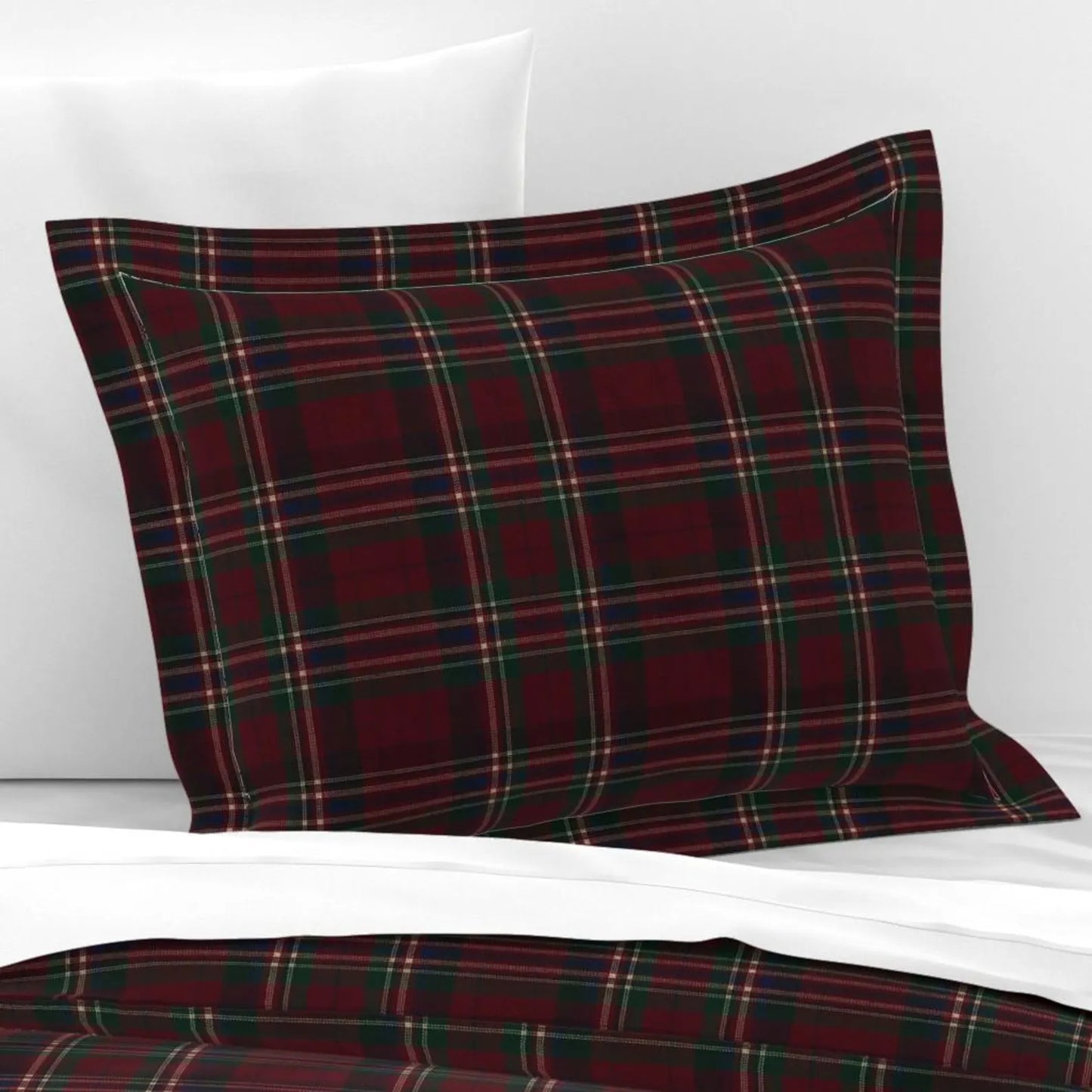 Ralph Lauren Deep Burgundy Tartan Plaid Christmas Pillow Case or Sham, Christmas Tartan Plaid Pillowcase, Vintage Holiday Bedding