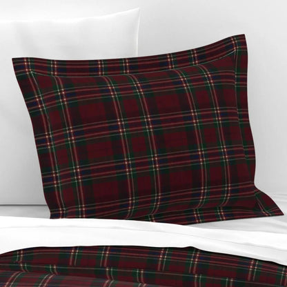 Ralph Lauren Deep Burgundy Tartan Plaid Christmas Pillow Case or Sham, Christmas Tartan Plaid Pillowcase, Vintage Holiday Bedding