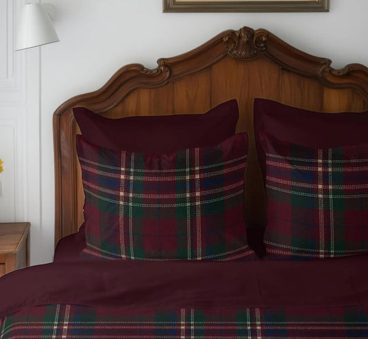 Ralph Lauren Deep Burgundy Tartan Plaid Christmas Pillow Case or Sham, Christmas Tartan Plaid Pillowcase, Vintage Holiday Bedding