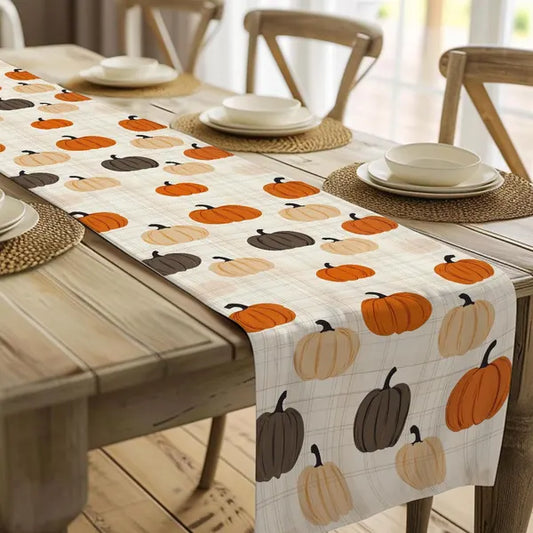 Fall Pumpkin Plaid Table Runner