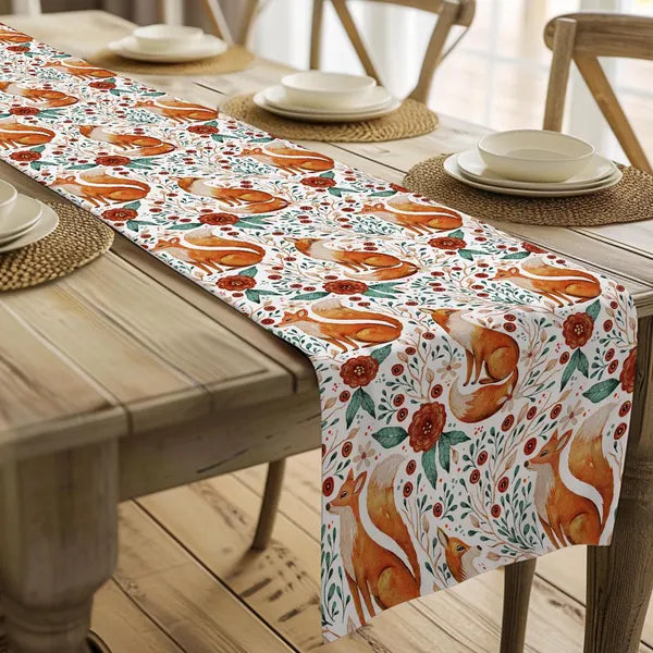 Fall Harvest Woodland Fox Table Runner