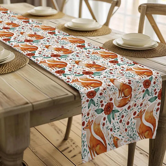 Fall Harvest Woodland Fox Table Runner