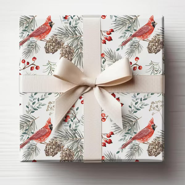 Snowy Cardinal Christmas Gift Wrap, Christmas Wrapping Paper, Christmas Snow Gift Wrap, Wrapping, Christmas Gifts