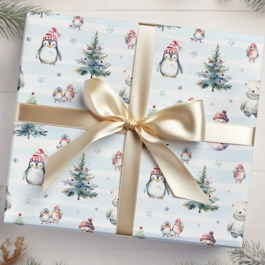 Adorable Christmas Gift Wrap, Merry Christmas Wrapping Paper, Rustic Christmas, Woodland Christmas, Woodland Animals, Snowman, Winter Fox