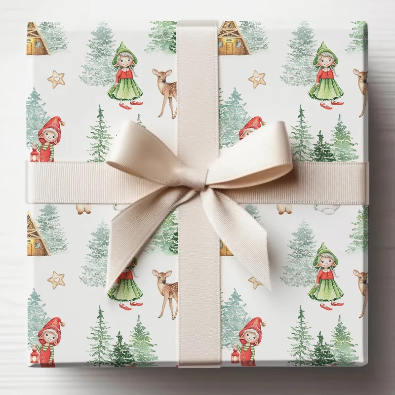 Nordic Elf Child Christmas Wrapping Paper