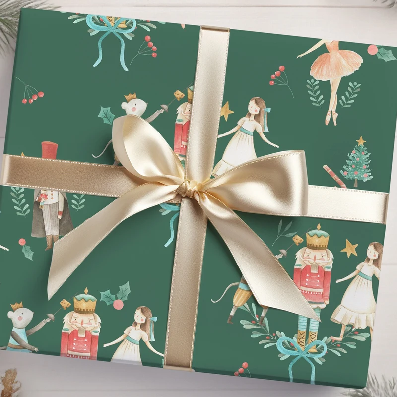 Nutcracker Ballerina & Mouse Christmas Gift Wrap