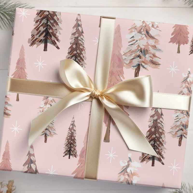 Pink Christmas Tree Wrapping Paper