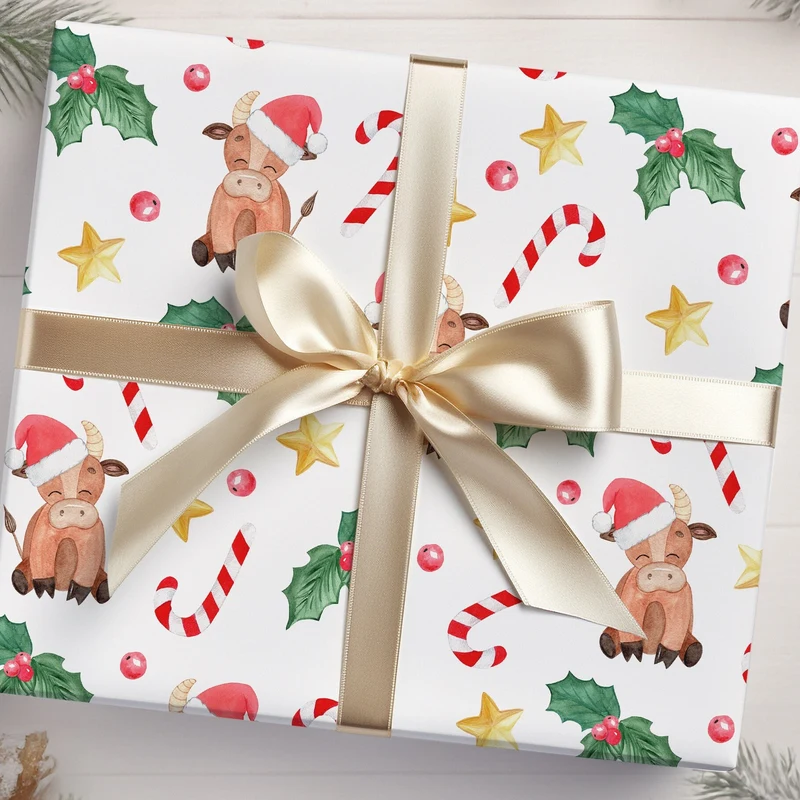 Highland Cow Cute Cartoon Christmas Gift Wrap