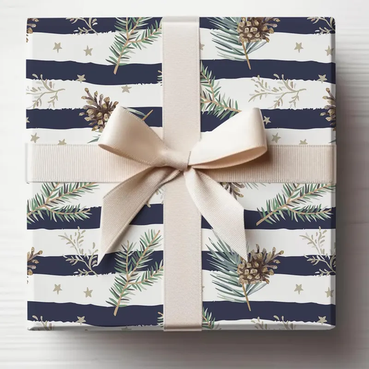 Navy Striped Nautical Christmas Wrapping Paper