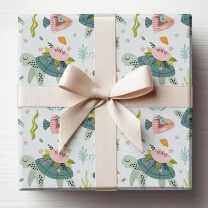 Underwater Turtle Seahorse Birthday Baby Shower Wrapping Paper, Baby Shower Gift Wrap Roll, Birthday Gift Wrap