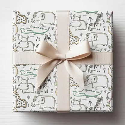 Jungle Safari Kids Wrapping Paper, Baby Shower  Gift Wrap Roll, Birthday Gift Wrap, Birthday Party, Animals