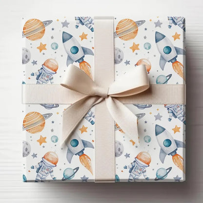 Space Astronaut Kids Wrapping Paper, Baby Shower Gift Wrap Roll, Birthday Gift Wrap, Boys Birthday