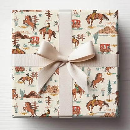 Wild West Cowgirl Cowboy Wrapping Paper, Desert Cactus Gift Wrap Roll, Birthday Gift Wrap